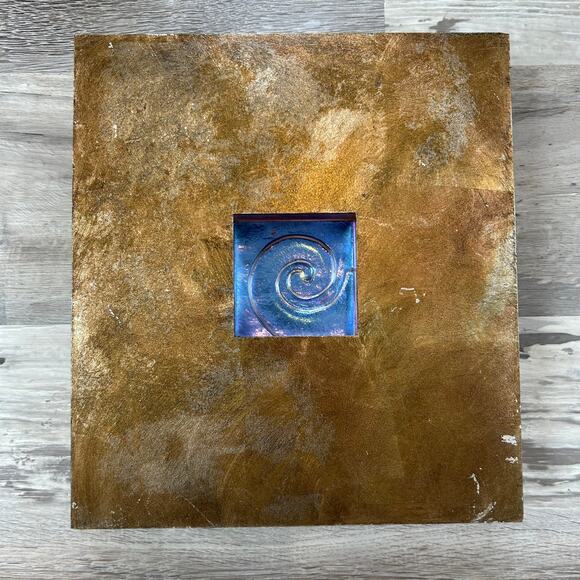Vintage Mixed Media Wall Art Signed “E Stathis” Gold Texture & Iridescent Glass - Picture 1 of 5